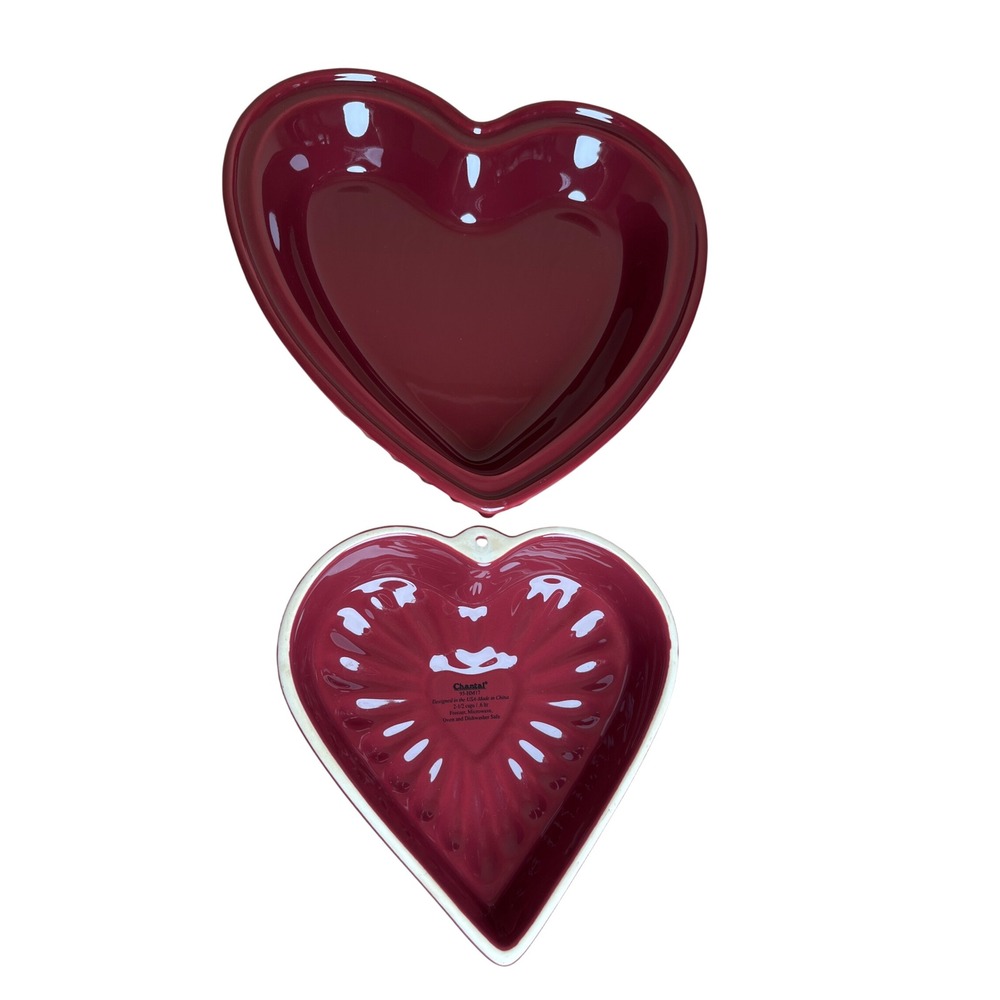 Vintage Chantal Red Ceramic Heart Shaped Cottagecore Baking Dish Set/2 Piece